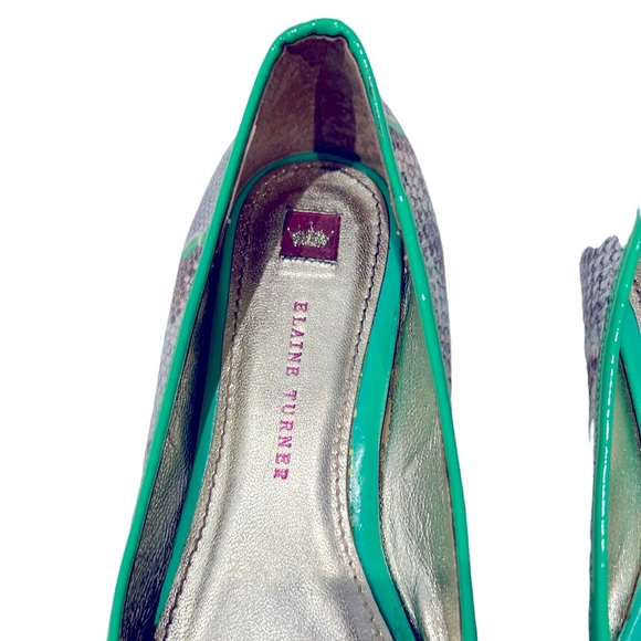 Elaine Turner Sydney Snake Skin Flat Ballet Bright Green Shoe Size 9 - Picture 2 of 9